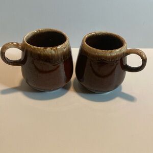 2 McCoy Brown Drip Glaze 12 oz Pottery Vintage Coffee Cups